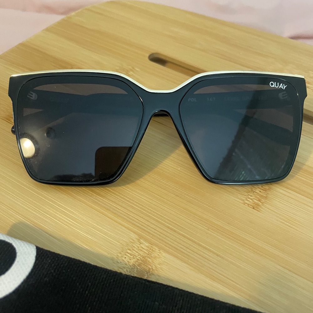 Quay Black & Gold Sunglasses Women's Level Up 51mm Square Sunglasses